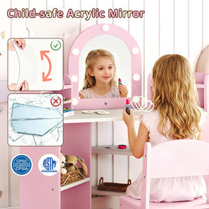 2-In-1 Kids Vanity Set with Lights for Toddlers 3+ Years Old-Pink view 9