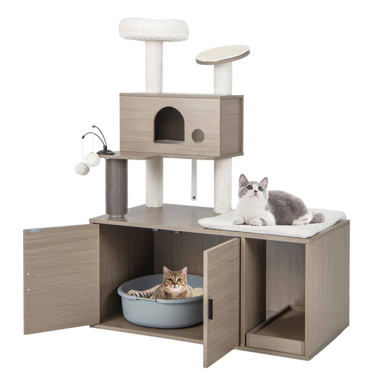 2-in-1 Modern Cat Tower with Litter Box Enclosure for Indoor Cars-Gray view 4