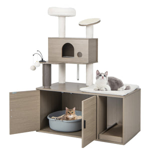2-in-1 Modern Cat Tower with Litter Box Enclosure for Indoor Cars-Gray view 4