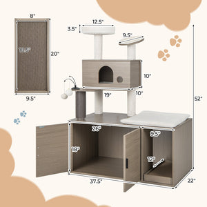 2-in-1 Modern Cat Tower with Litter Box Enclosure for Indoor Cars-Gray view 5