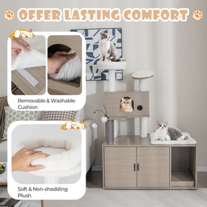 2-in-1 Modern Cat Tower with Litter Box Enclosure for Indoor Cars-Gray view 9