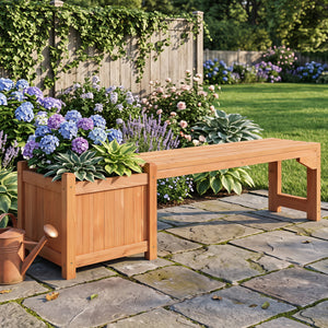 Set of 2 Outdoor Bench with Raised Garden Bed with Spacious Seat and Detachable Bottom Plates-Orange view 2