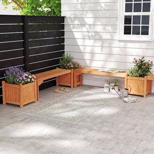 Set of 2 Outdoor Bench with Raised Garden Bed with Spacious Seat and Detachable Bottom Plates-Orange view 3