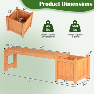 Set of 2 Outdoor Bench with Raised Garden Bed with Spacious Seat and Detachable Bottom Plates-Orange view 5