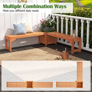 Set of 2 Outdoor Bench with Raised Garden Bed with Spacious Seat and Detachable Bottom Plates-Orange view 8