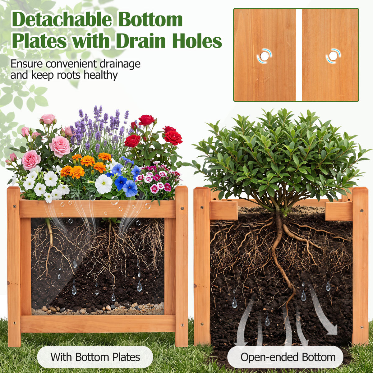 Set of 2 Outdoor Bench with Raised Garden Bed with Spacious Seat and Detachable Bottom Plates-Orange view 9