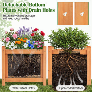 Set of 2 Outdoor Bench with Raised Garden Bed with Spacious Seat and Detachable Bottom Plates-Orange view 9