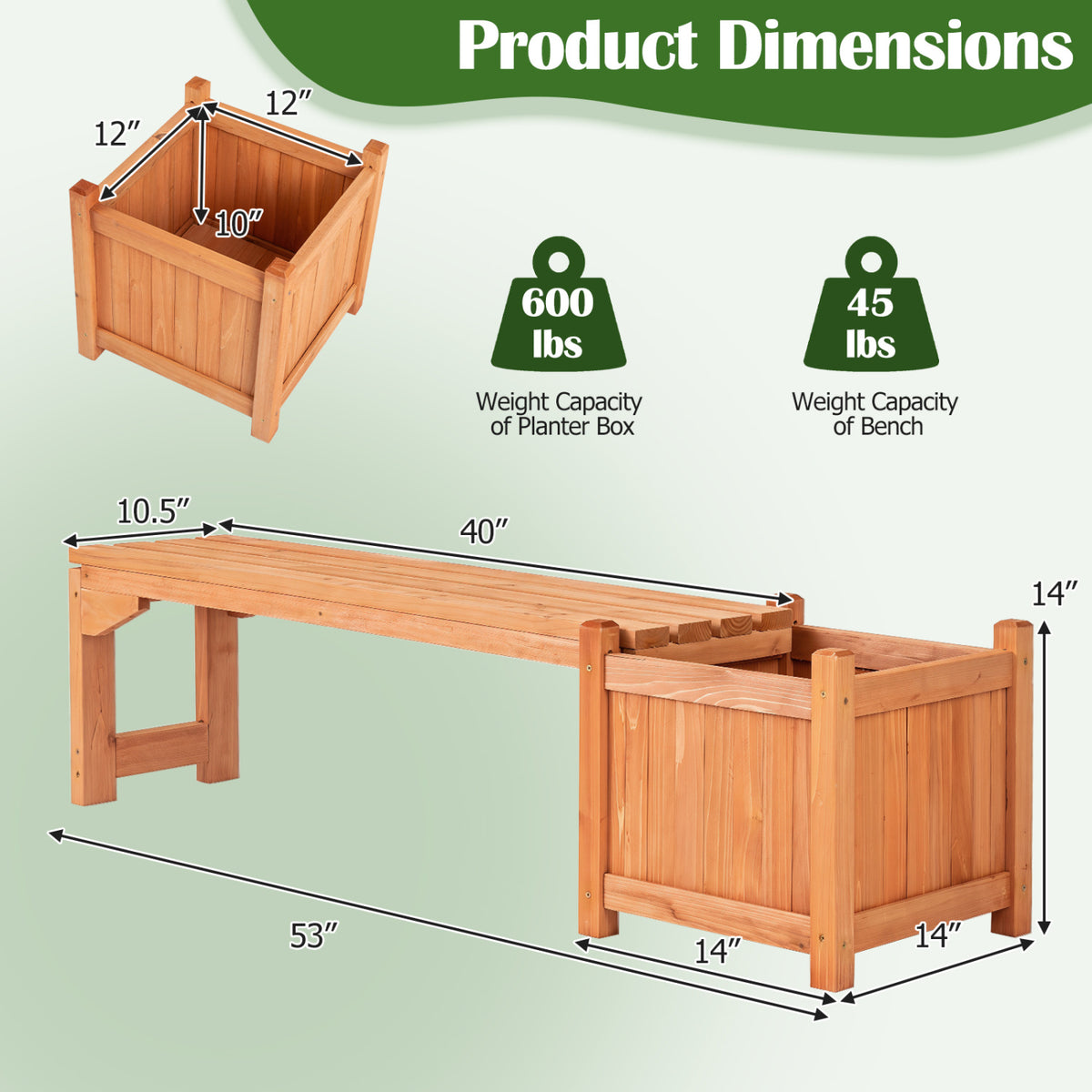 2-in-1 Outdoor Bench with Raised Garden Bed with Spacious Seat and Detachable Bottom Plates-1 Piece view 3