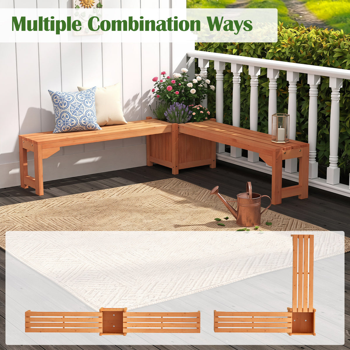 2-in-1 Outdoor Bench with Raised Garden Bed with Spacious Seat and Detachable Bottom Plates-1 Piece view 6