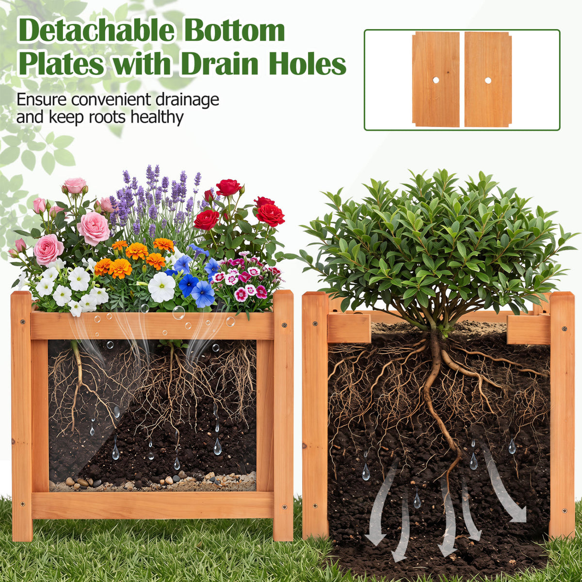 2-in-1 Outdoor Bench with Raised Garden Bed with Spacious Seat and Detachable Bottom Plates-1 Piece view 7