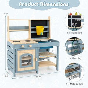 2-In-1 Outdoor Mud Kitchen with Faucet and Extra Chalkboard view 2