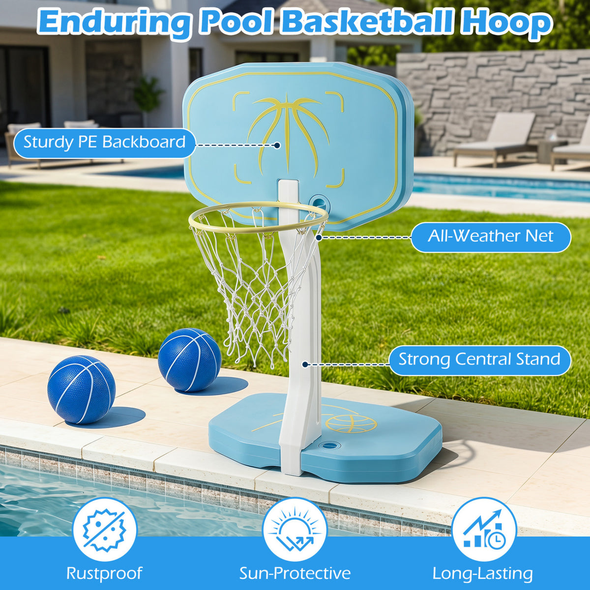 2-in-1 Pool Basketball Hoop and Pool Volleyball Net view 7
