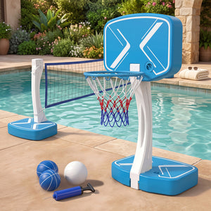 2-in-1 Pool Basketball Hoop and Pool Volleyball Net with Weighted Base view 2