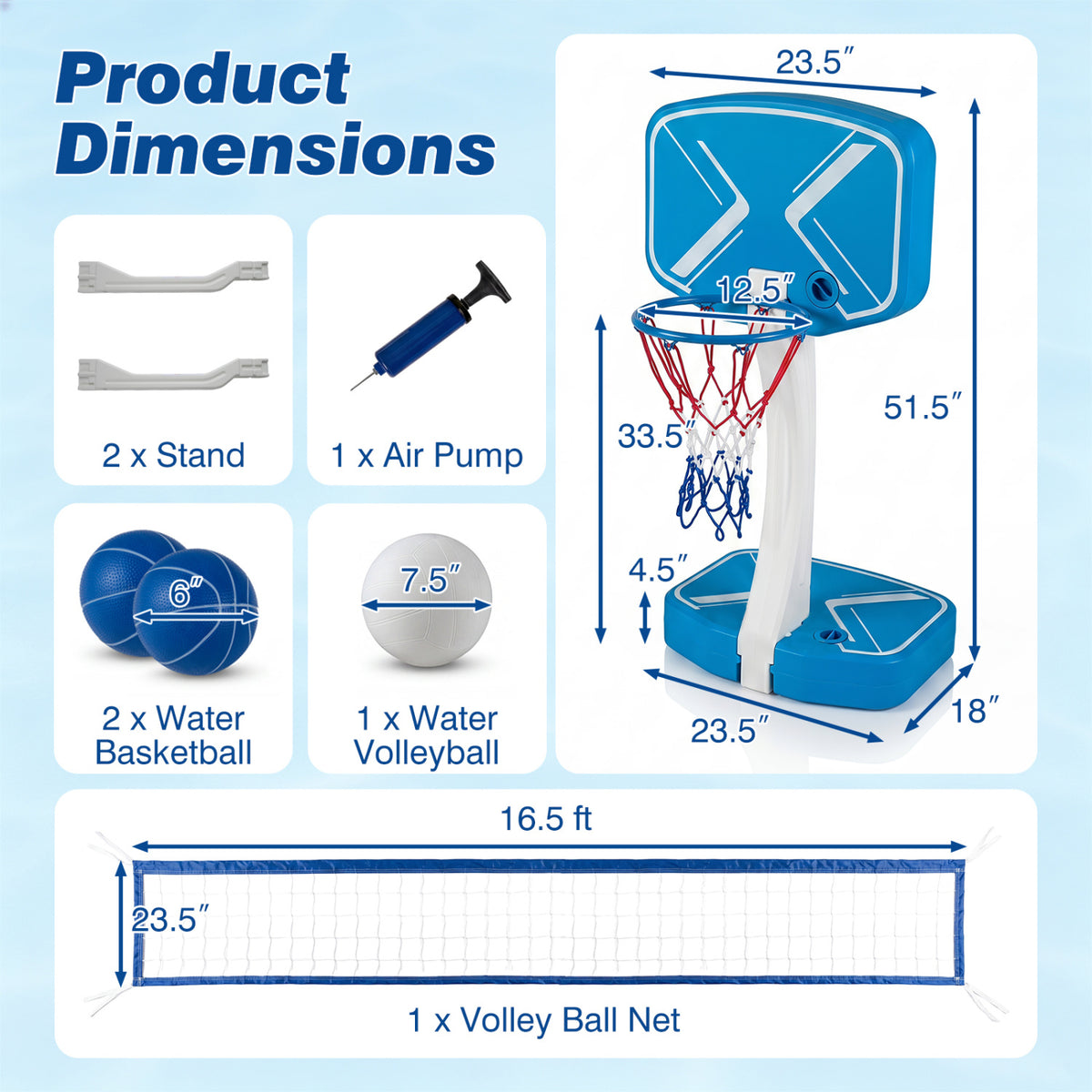 2-in-1 Pool Basketball Hoop and Pool Volleyball Net with Weighted Base view 4