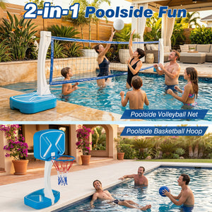 2-in-1 Pool Basketball Hoop and Pool Volleyball Net with Weighted Base view 6
