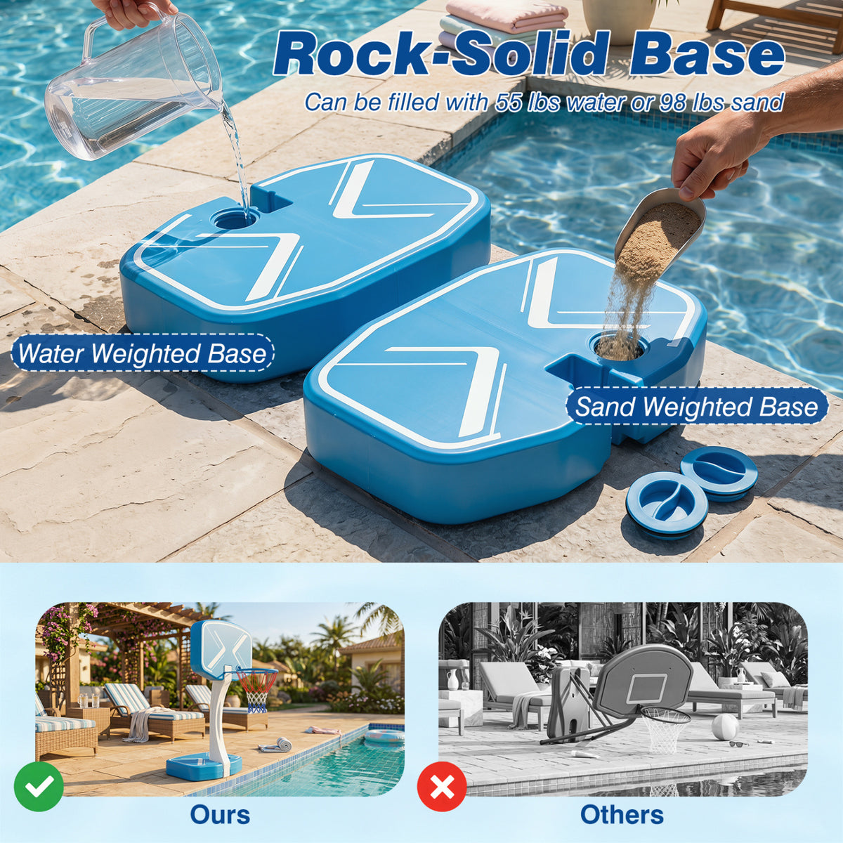 2-in-1 Pool Basketball Hoop and Pool Volleyball Net with Weighted Base view 7