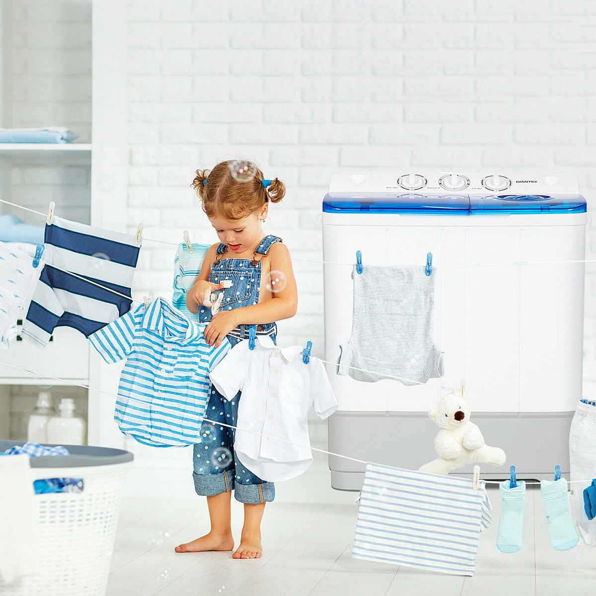 2-in-1 Portable 22lbs Capacity Washing Machine with Timer Control-Blue view 6