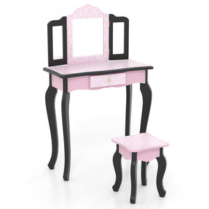 2 in 1 Princess Dressing Table Writing Desk with Cute Leopard Print 3 Makeup Accessories-Pink view 4
