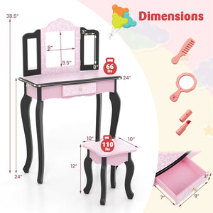 2 in 1 Princess Dressing Table Writing Desk with Cute Leopard Print 3 Makeup Accessories-Pink view 5