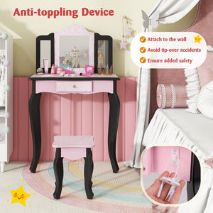 2 in 1 Princess Dressing Table Writing Desk with Cute Leopard Print 3 Makeup Accessories-Pink view 7