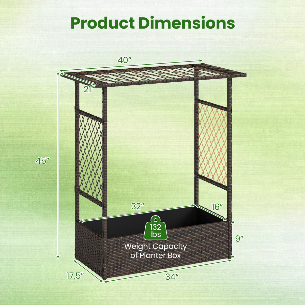 2-in-1 Raised Garden Bed with Hanging Roof and Trellises-Brown view 4