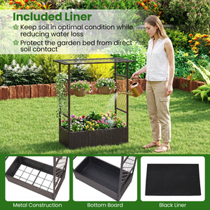 2-in-1 Raised Garden Bed with Hanging Roof and Trellises-Brown view 7