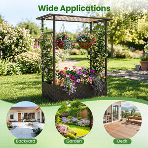 2-in-1 Raised Garden Bed with Hanging Roof and Trellises-Brown view 8