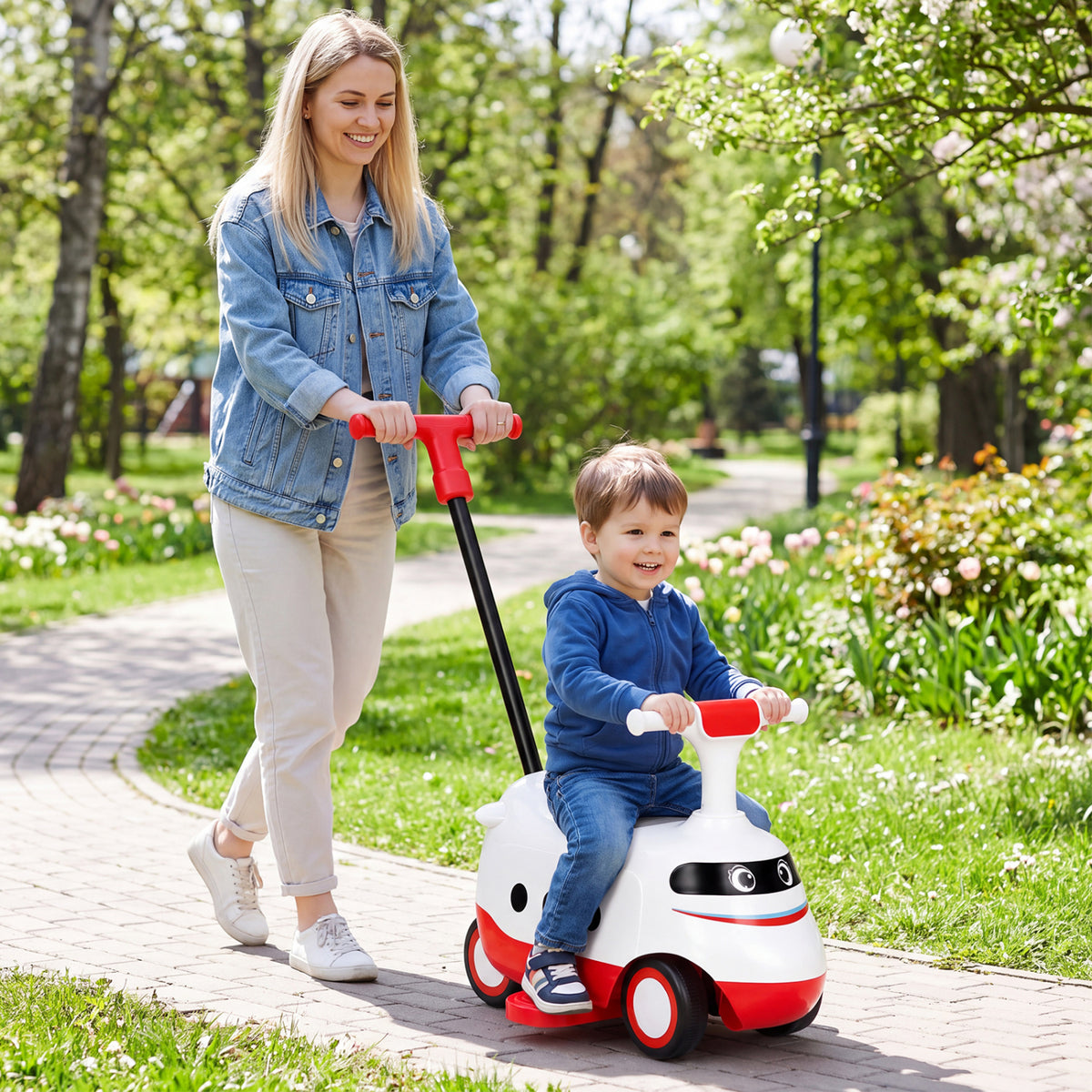 2-in-1 Ride On Push Car for Toddlers 1-3 Years Old Sliding Walker with Horn-Red view 2