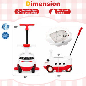 2-in-1 Ride On Push Car for Toddlers 1-3 Years Old Sliding Walker with Horn-Red view 4