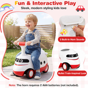 2-in-1 Ride On Push Car for Toddlers 1-3 Years Old Sliding Walker with Horn-Red view 9