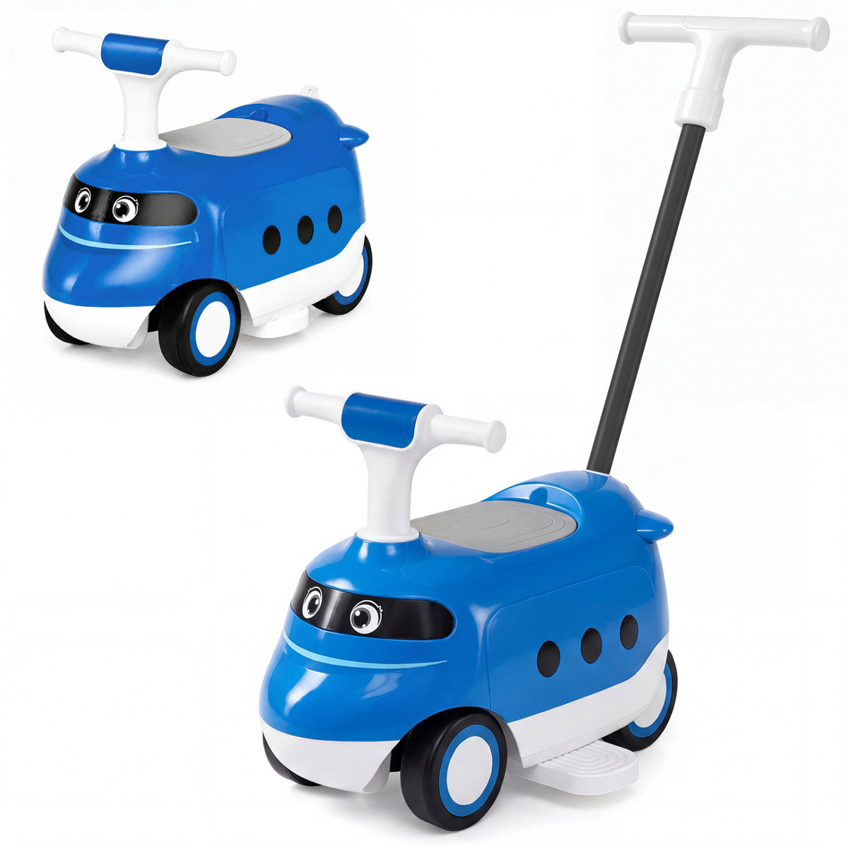2-in-1 Ride On Push Car for Toddlers 1-3 Years Old with Horn-Blue view 3