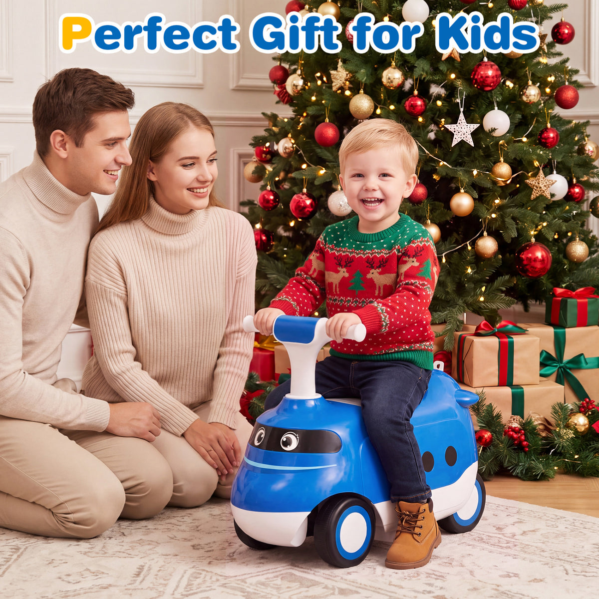 2-in-1 Ride On Push Car for Toddlers 1-3 Years Old with Horn-Blue view 5