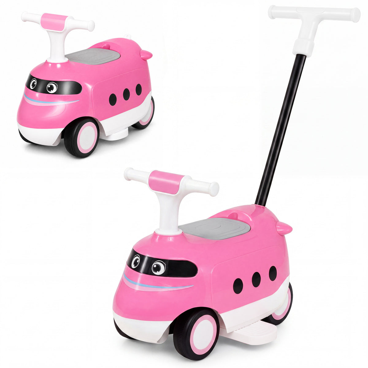 2-in-1 Ride On Push Car for Toddlers 1-3 Years Old with Horn-Pink view 3