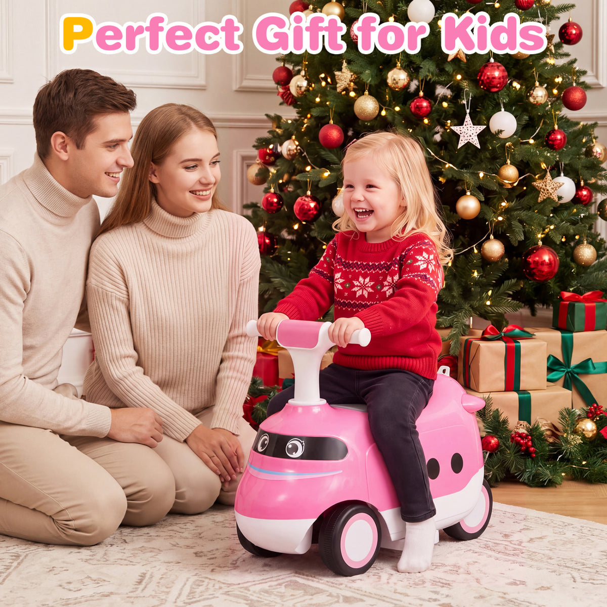 2-in-1 Ride On Push Car for Toddlers 1-3 Years Old with Horn-Pink view 5