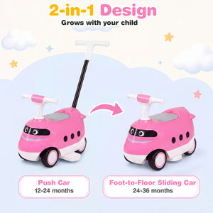 2-in-1 Ride On Push Car for Toddlers 1-3 Years Old with Horn-Pink view 6