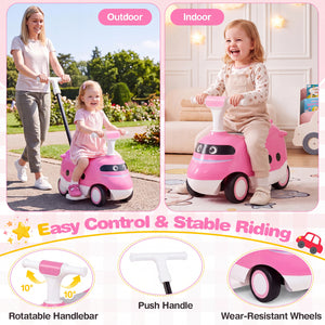 2-in-1 Ride On Push Car for Toddlers 1-3 Years Old with Horn-Pink view 8