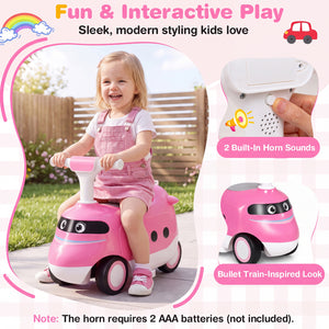 2-in-1 Ride On Push Car for Toddlers 1-3 Years Old with Horn-Pink view 9
