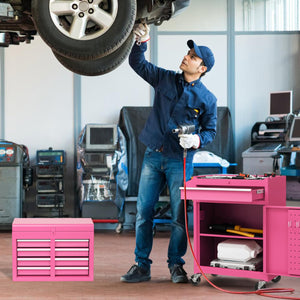2-in-1 Rolling Tool Chest with 5 Sliding Lockable Drawers-Pink view 2