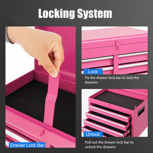 2-in-1 Rolling Tool Chest with 5 Sliding Lockable Drawers-Pink view 9