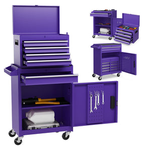 2-in-1 Rolling Tool Chest with 5 Sliding Lockable Drawers-Purple view 6