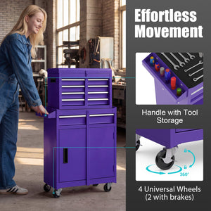 2-in-1 Rolling Tool Chest with 5 Sliding Lockable Drawers-Purple view 8