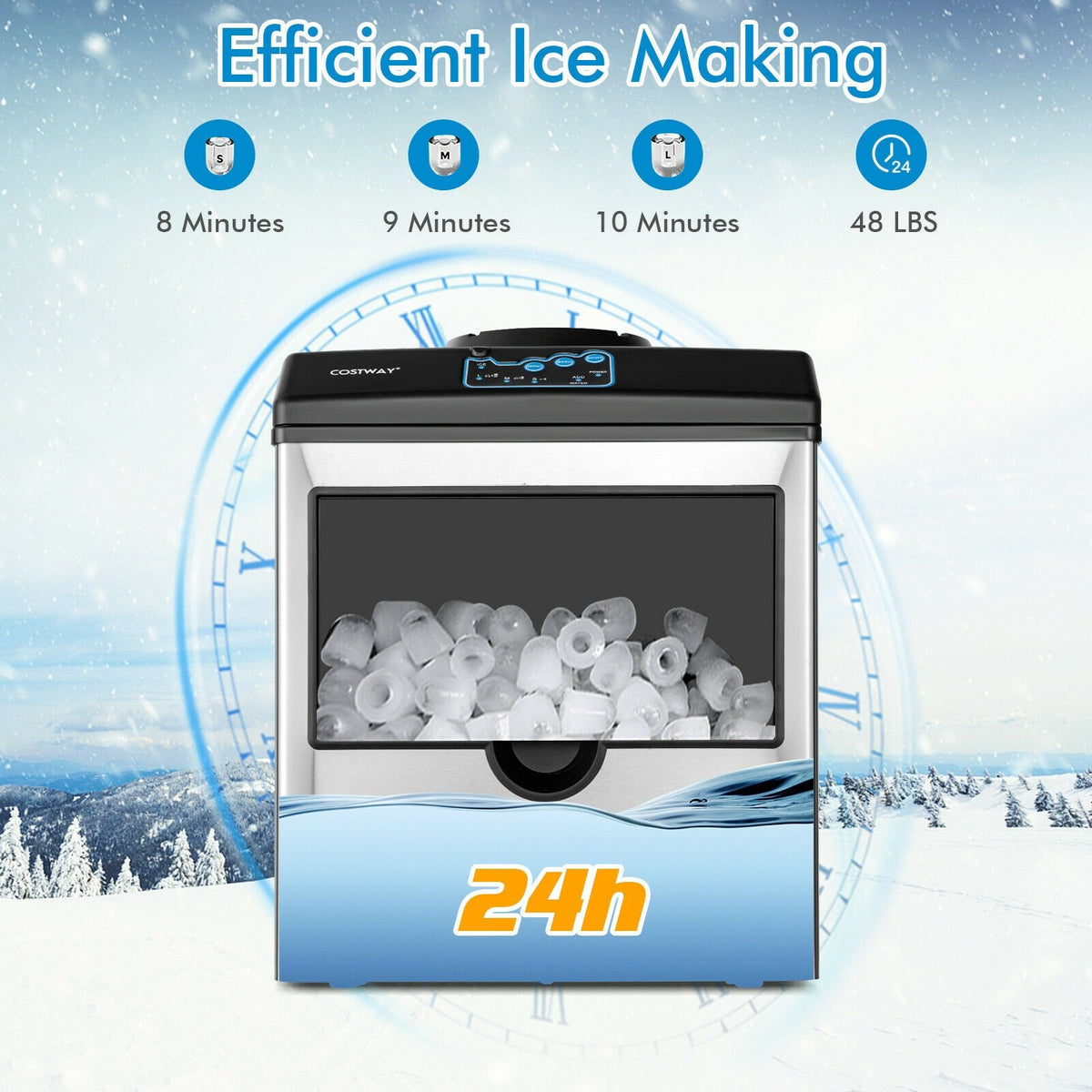 2-in-1 Stainless Steel Countertop Ice Maker with Water Dispenser view 6