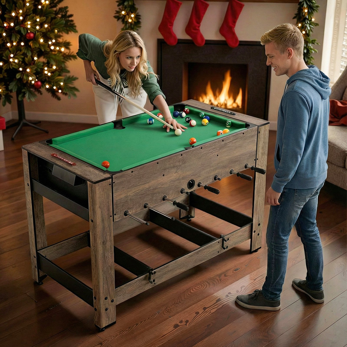 2-in-1 Swivel Foosball and Pool Combo Game Table -Natural view 3