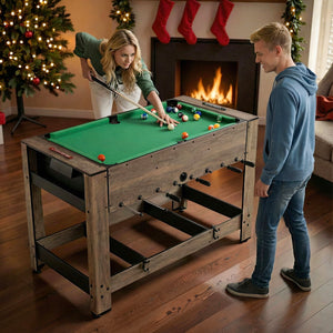 2-in-1 Swivel Foosball and Pool Combo Game Table -Natural view 3