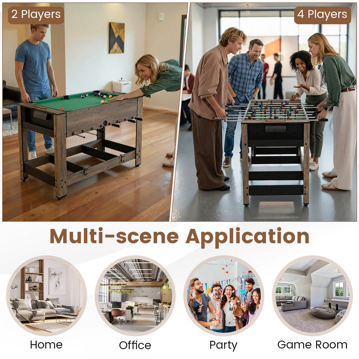 2-in-1 Swivel Foosball and Pool Combo Game Table -Natural view 8