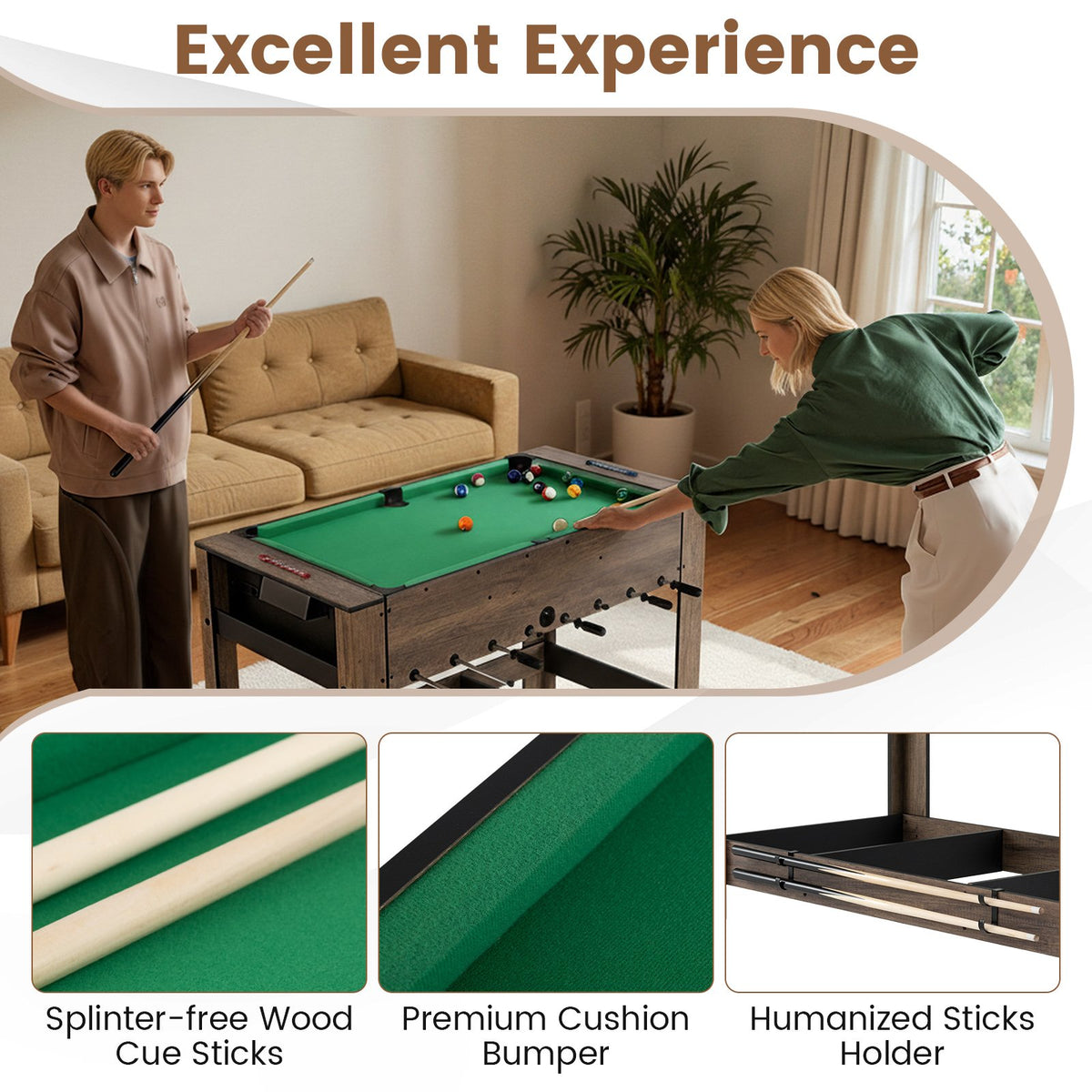 2-in-1 Swivel Foosball and Pool Combo Game Table -Natural view 9