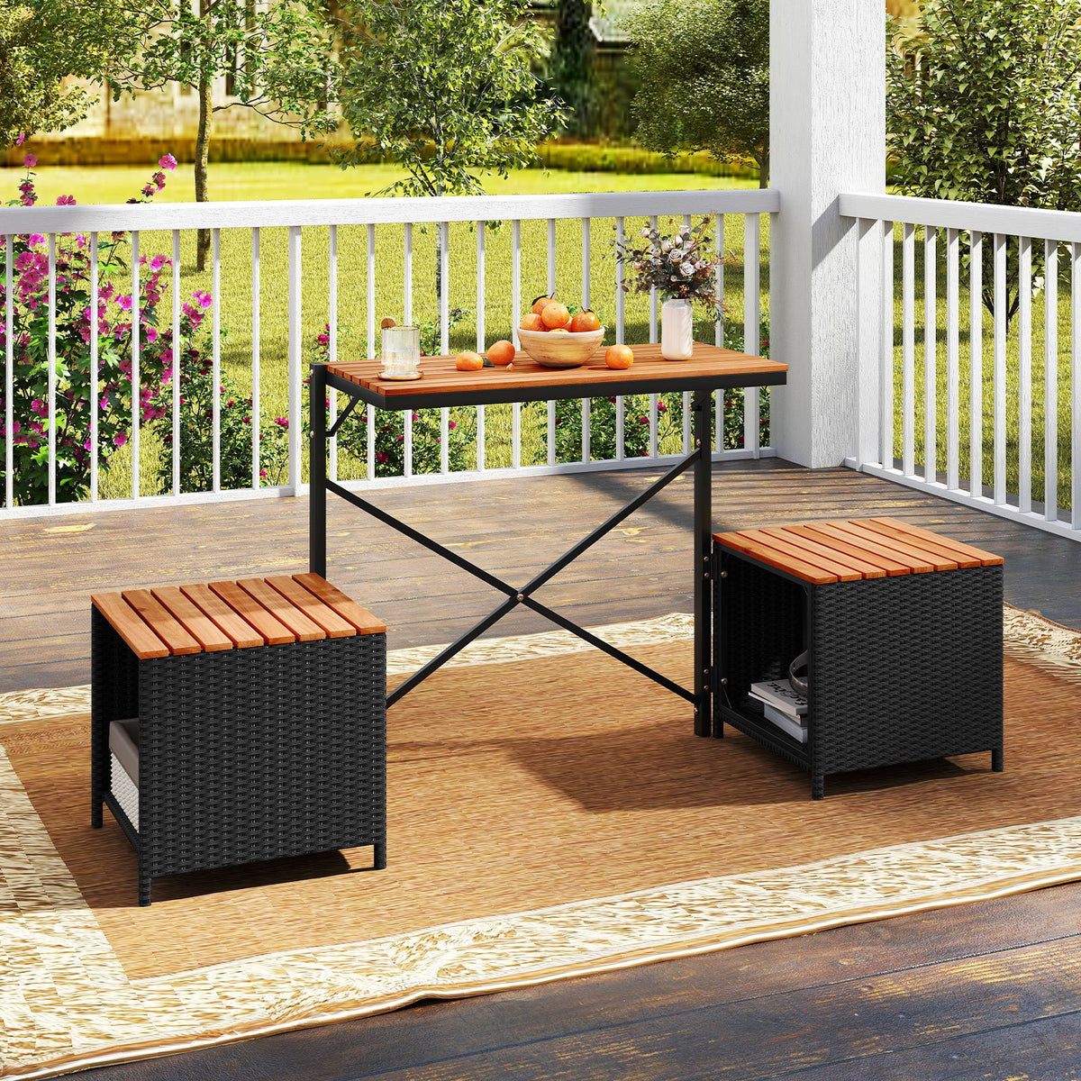 2-in-1 Transforming Picnic Table and Chairs Set with Storage view 5