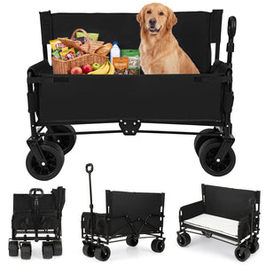2-in-1 Wagon Bench Seat Combo Collapsible Beach Cart with Handle and Cushion-Black view 2