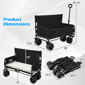 2-in-1 Wagon Bench Seat Combo Collapsible Beach Cart with Handle and Cushion-Black view 3
