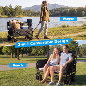 2-in-1 Wagon Bench Seat Combo Collapsible Beach Cart with Handle and Cushion-Black view 5